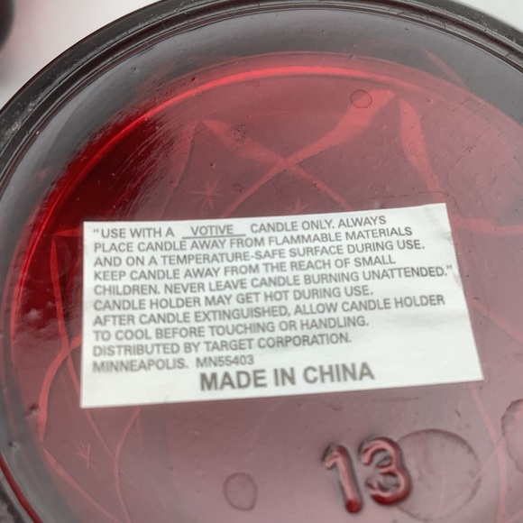 Six Target Etched Red Glass Votive Candle Holders - Picture 7 of 7